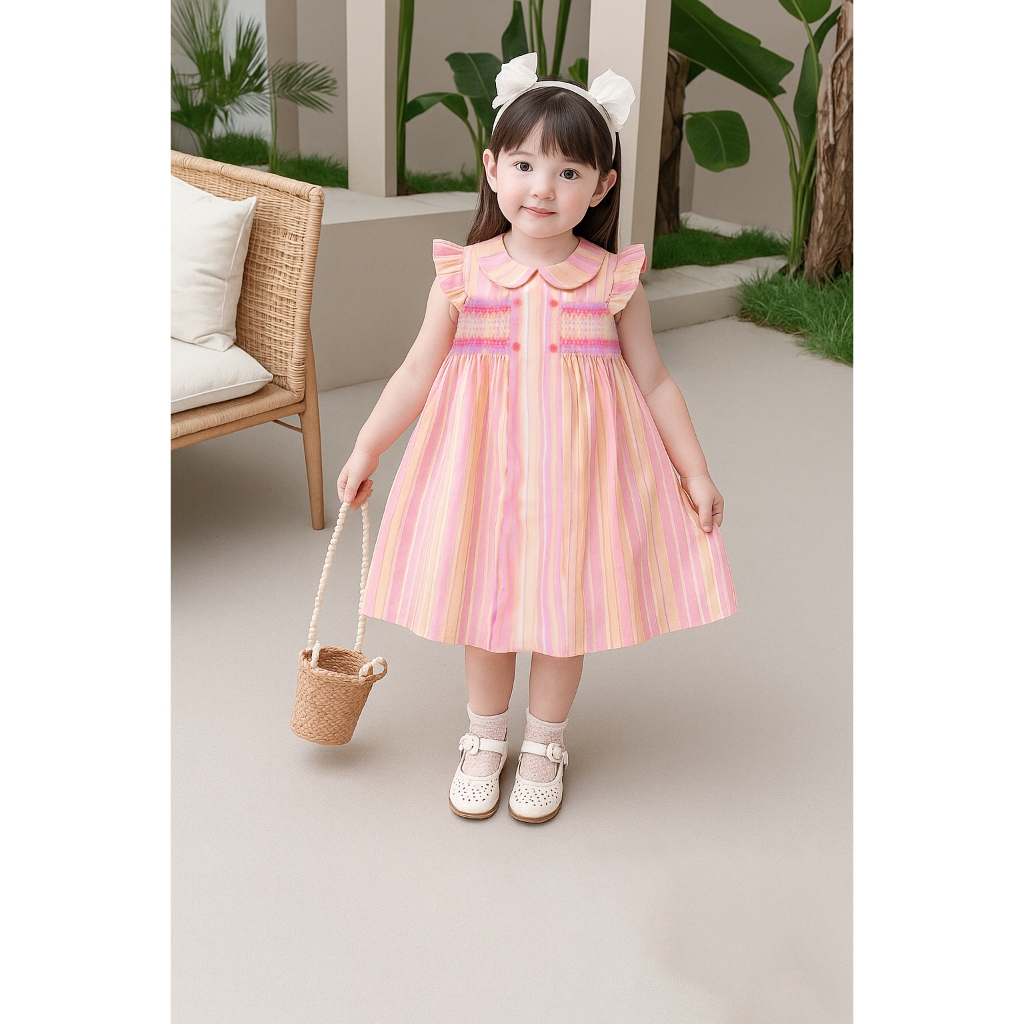 Xinh House ชุดเดรสเด็ก Smock แขนนางฟ้าและคอตุ๊กตา K19 - K18 -K37 สําหรับเด็กผู้หญิงอายุ 1 ถึง 10 ปี