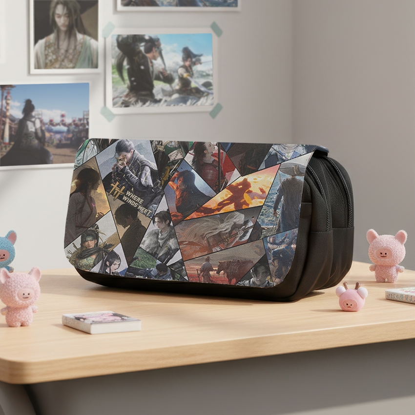 Where Winds Meet กล่องใส่ปากกา - น้ําซน, กระเป๋าใส่ปากกาผ้าสองชั้นอเนกประสงค์ที่ไม่ซ้ําใคร