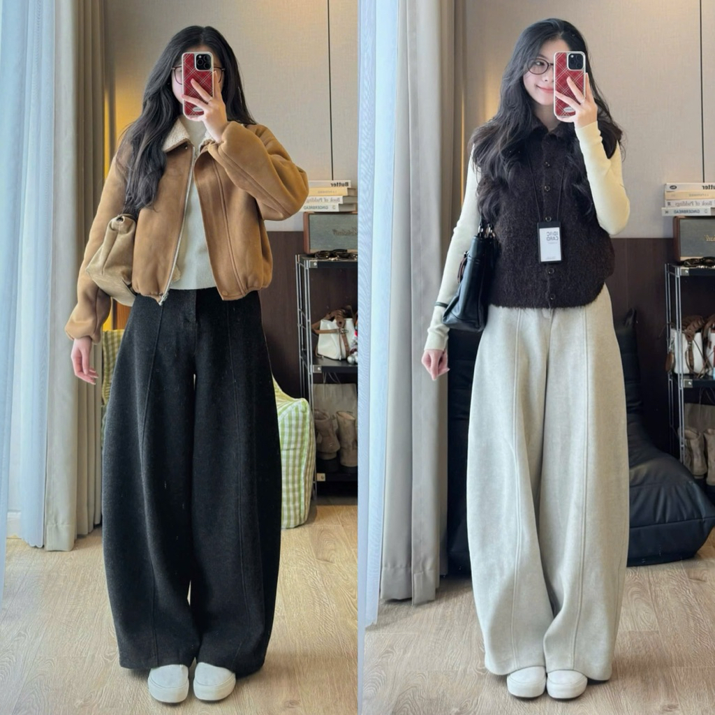 (OLDSCHOOL PHOTO) HAREM FUR PANTS หลอดโดมหนานุ่ม QC1897