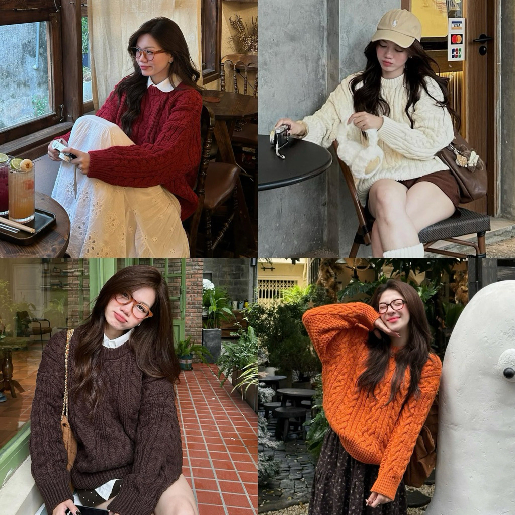 (TYPE 1) THE BARNETT QC เสื้อสเวตเตอร์เชือกขนมปังทรงหลวมคอกลม