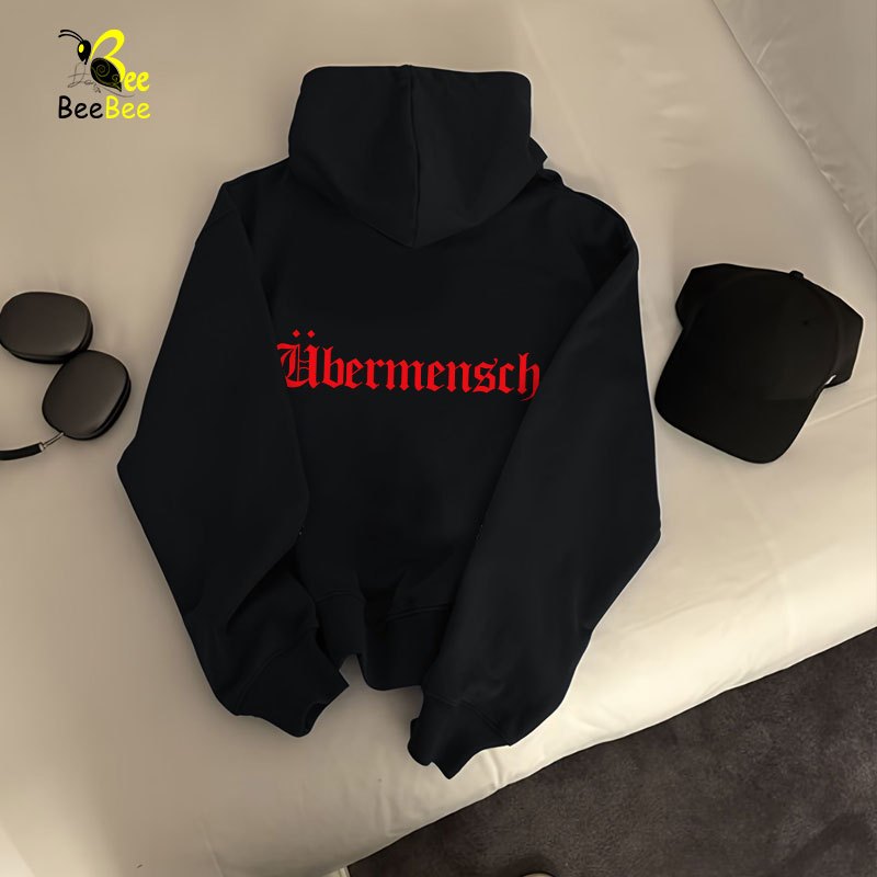 BEEHAPPY GD G-Dragon Hoodie "Ubermensch" โดย Xfire Vietnam ทรงโอเวอร์ไซส์ ผ้าสักหลาดขนสุนัขจิ้งจอก-H