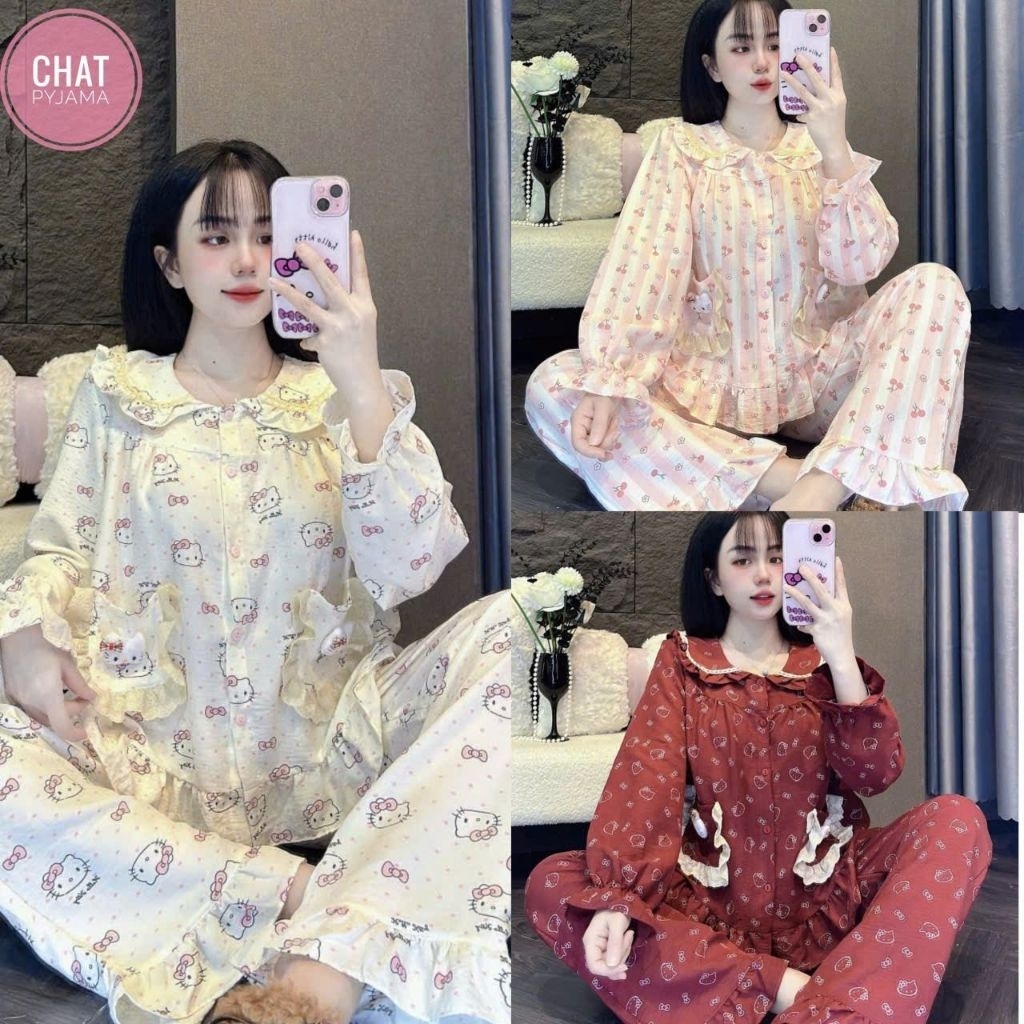 EXTREMELY BEAUTIFUL 2-POCKET LONG PYJAMA SET IU