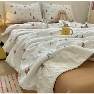 Bộ chăn ga gối 4 món Cotton đũi Uzhome cao cấp chất liệu vải sợi dệt nhiều lỗ thông khí thoáng mát giúp thấm hút mồ hôi