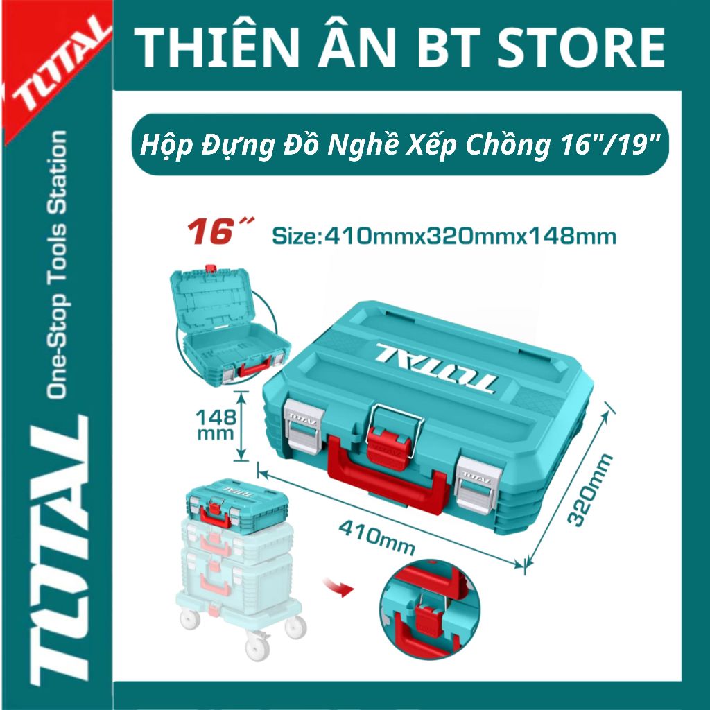 กล่องเครื่องมือวางซ้อนกันได้ 16"/19" TOTAL TPBXS101 - TPBXS102 (วัสดุ: พลาสติก PP)