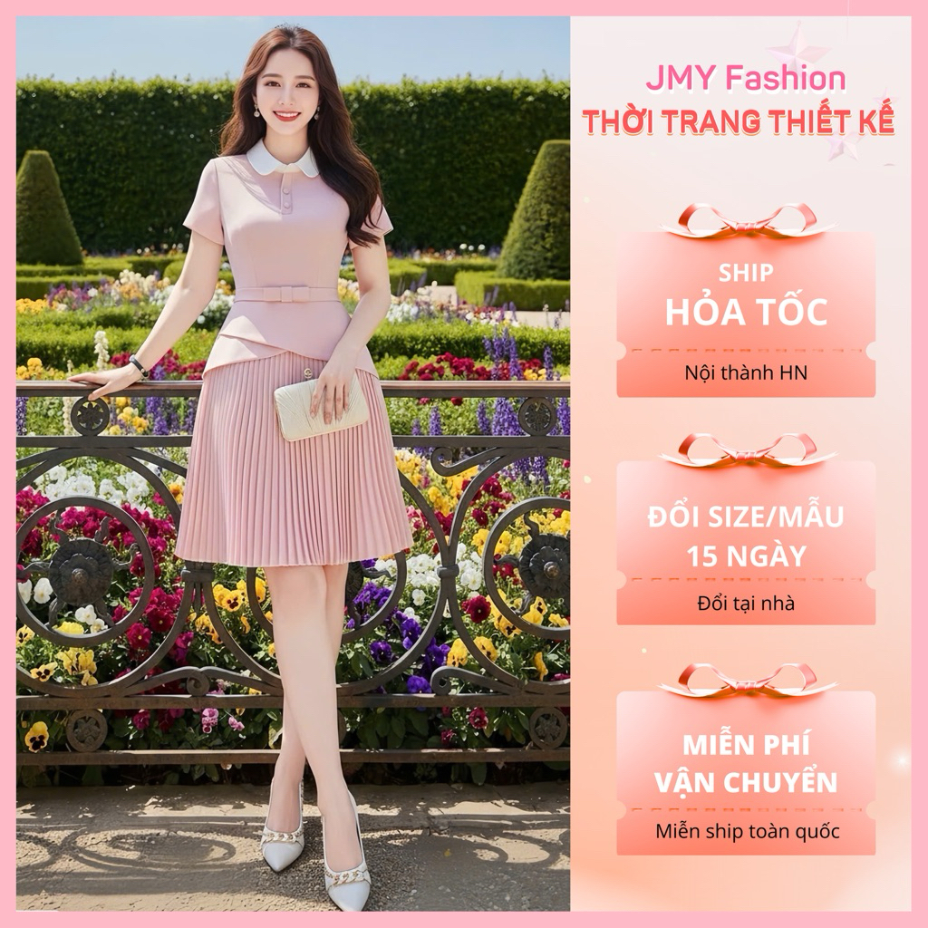 (FIRE) DS6674 ชุดเดรสยาวสีชมพูบานคอปกบัว [Dolce Viva Collection (DVC/ACC)]