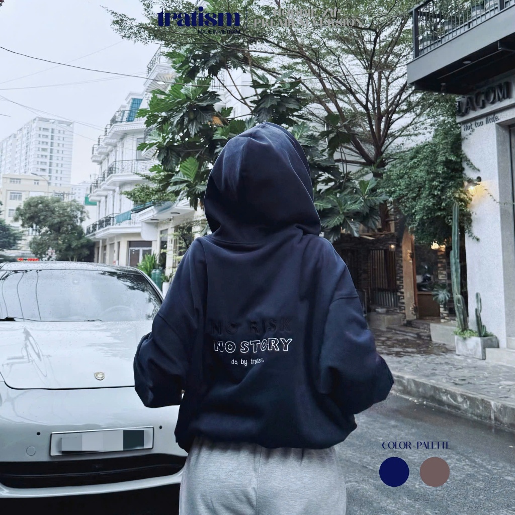 (ใหม่รุ่นข้อเสนอ) M9 ผู้ชาย/ผู้หญิงรูปแบบหลวม COTTON 2-Skin Zip Boxy Hoodie พร้อมกระเป๋าด้านใน - กัน