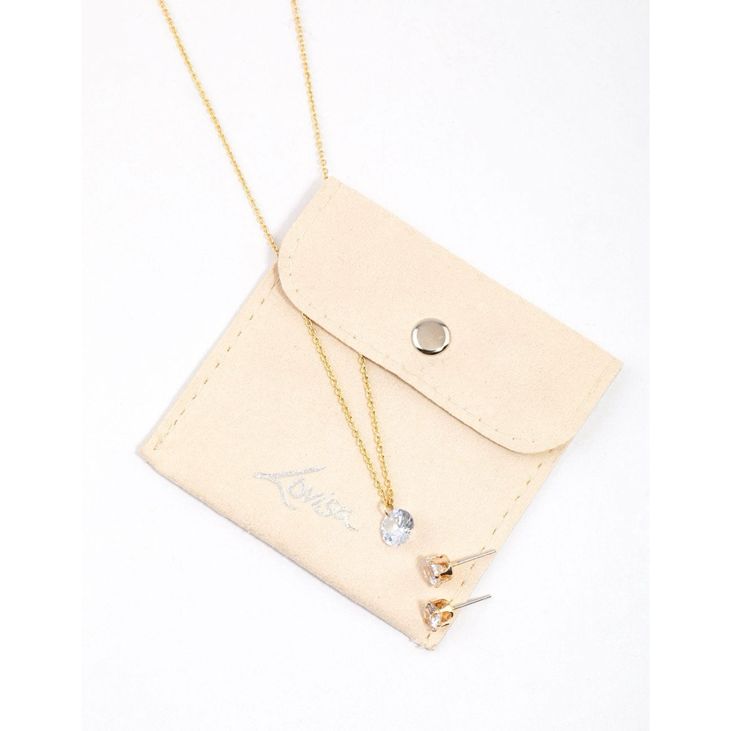 [EXPORTANT] ชุดสร้อยคอ & LOVISA GOLD TONE EARRINGS FULLTAG พร้อมกระเป๋า SUEDE