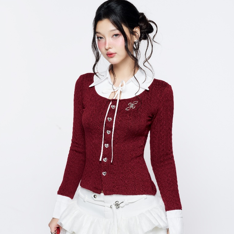 เสื้อคาร์ดิแกนผู้หญิงพร้อมเสื้อบาง คอปก "Ledi" คาร์ดิแกนคอปก AIAI OFFICIAL