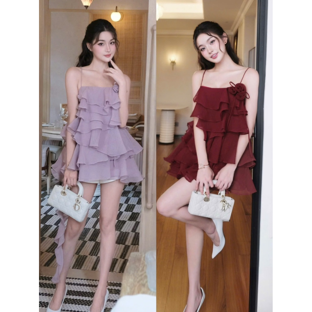 [สินค้าและภาพถ่ายจริง] 7-LAYER BLOUSE SET + CREAM SHORTS
