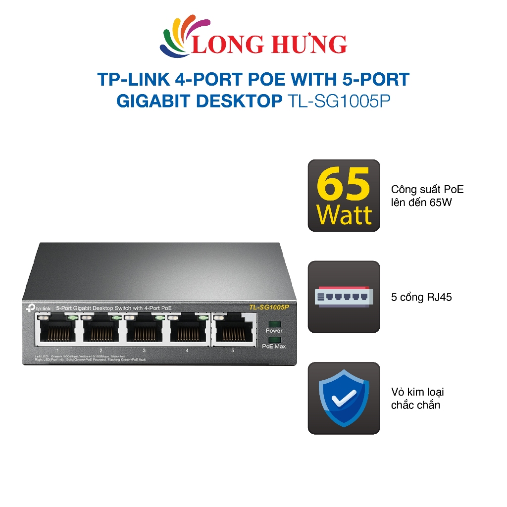 TP-Link 4-Port PoE Switch พร้อม 5-Port Gigabit Desktop TL-SG1005P - สินค้าของแท้