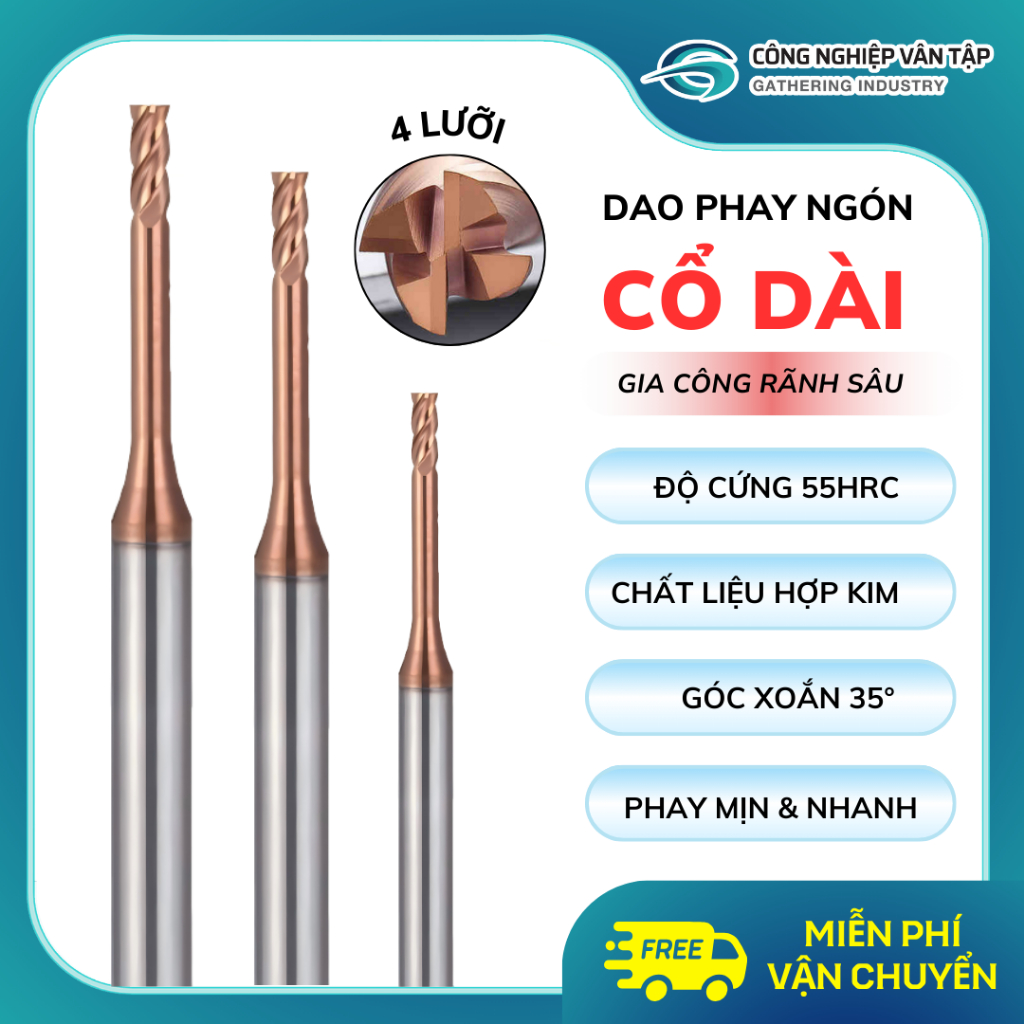 [4 ใบมีด] โรงสีปลายคอยาวสําหรับการประมวลผลร่องลึก ความแข็ง 55HRC วัสดุโลหะผสมสําหรับการประมวลผลเหล็ก