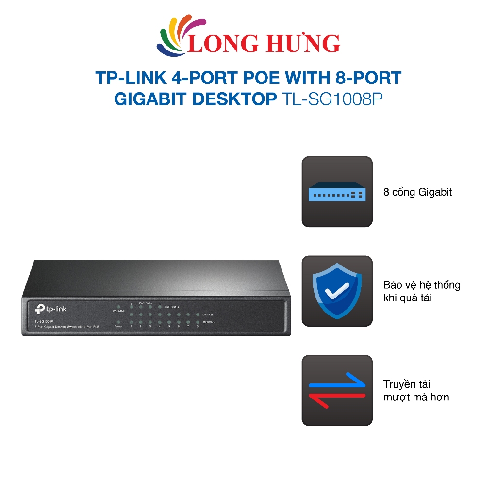 TP-Link 4-Port PoE Switch พร้อม 8-Port Gigabit Desktop TL-SG1008P - สินค้าของแท้