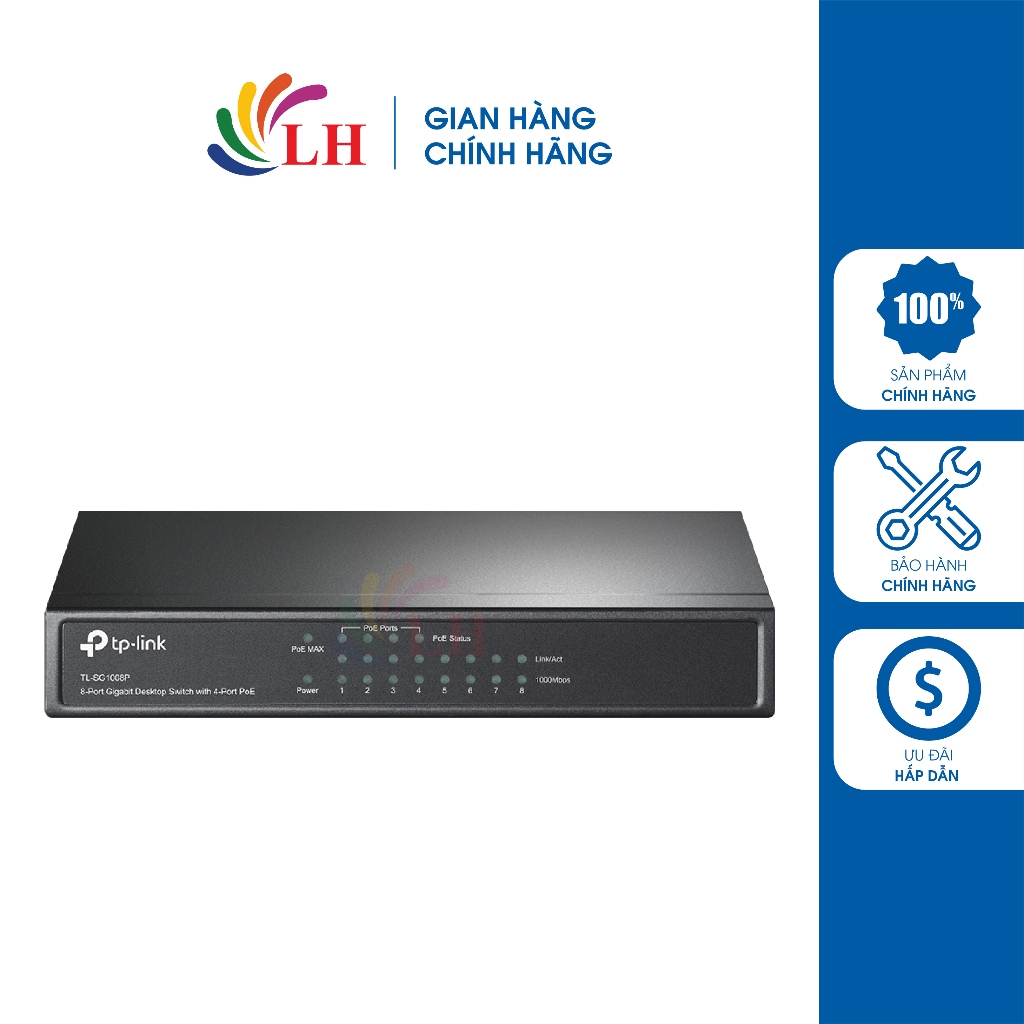 TP-Link 4-Port PoE Switch พร้อม 8-Port Gigabit Desktop TL-SG1008P - สินค้าของแท้