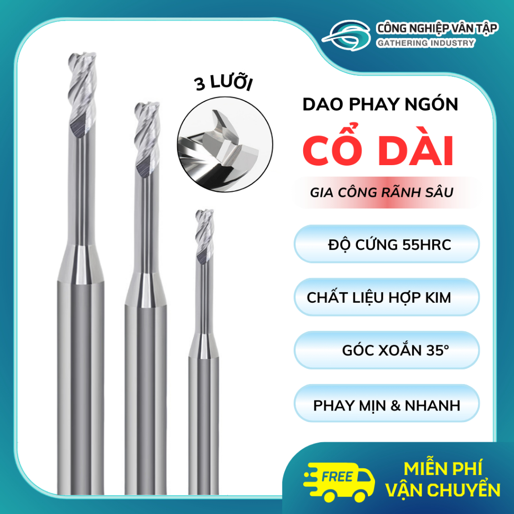 [3 ใบมีด] โรงสีปลายคอยาวสําหรับการประมวลผลร่องลึกความแข็ง 55HRC วัสดุอลูมิเนียมอัลลอยด์