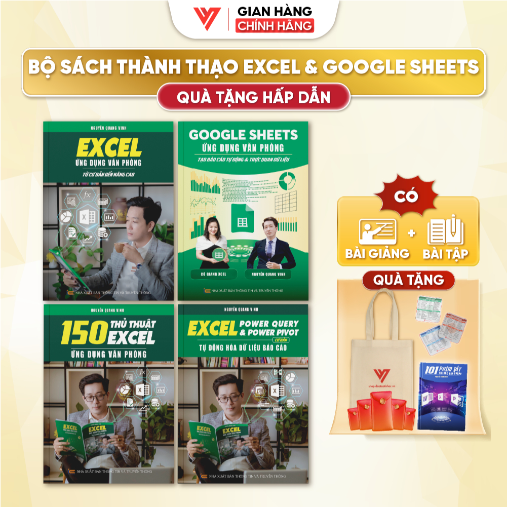 Combo 4 เล่ม Excel - Google Sheets - 150 เคล็ดลับ - Power Query & Pivot Free VIDEO TEACHERS + ACTUAL
