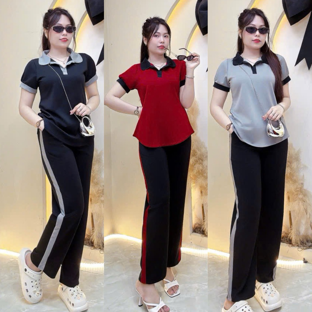 BigSiZe Womens Set BigSize 50kg-105kg ชุดกีฬาคอเต่าเรียบง่ายแต่ผอมมาก