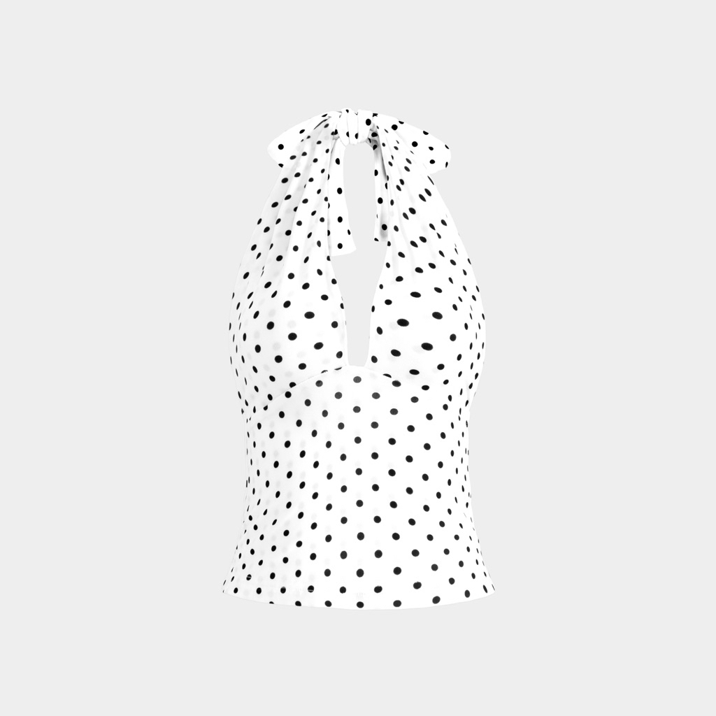 ( DOTTY DARLING-M04 ) เสื้อผูกโบว์ลายจุดสองชั้น ดีไซน์น่ารัก ผ้าเย็น | บาจิชิค