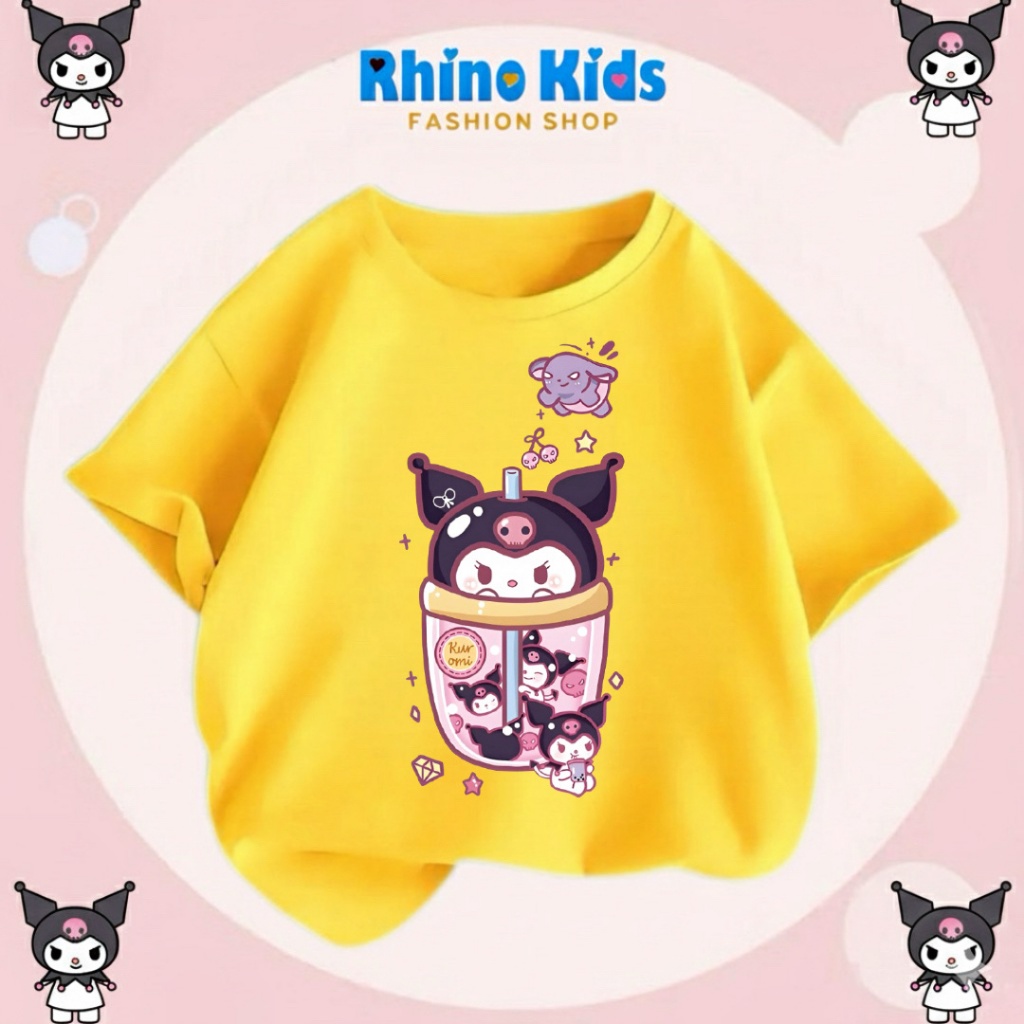 Ak_102 RHINO KIDS เสื้อยืดเด็กผู้หญิงรุ่นใหม่ 2025 เสื้อยืดแขนสั้นพิมพ์ลาย KUROMI น่ารักสําหรับเด็ก