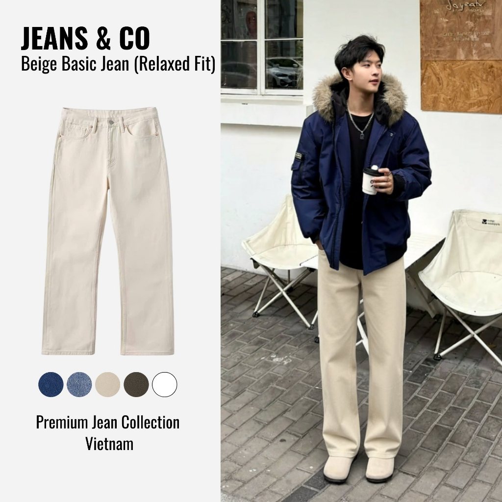 ผู้ชาย BEIGE BASIC KAKI JEANS - JEANS & CO - REGULAR KAKI PANTS BEIGE