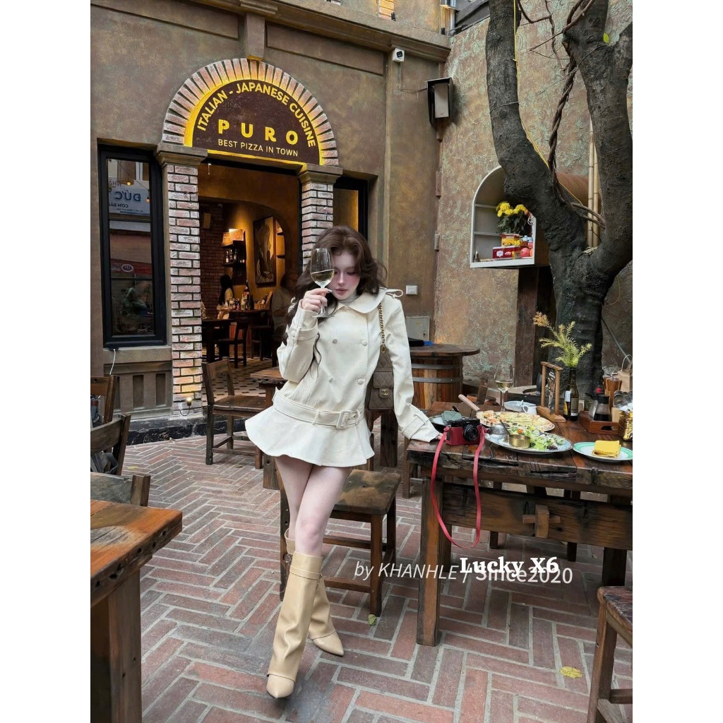 ชุดเดรสผู้หญิงสวยๆเดรสไขว้อิตาลีคอปกบัวและกระดุมบานพร้อมเข็มขัดคาดเอวน่ารัก N695