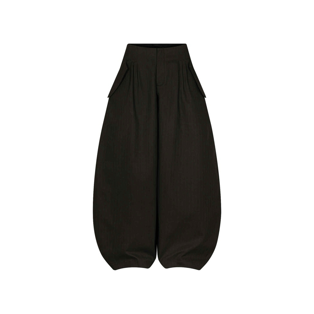 IUE DTUDUO - กางเกงขากว้างเอวต่ําสีกากีสีดํา - กางเกงไม้ไผ่สีดํา