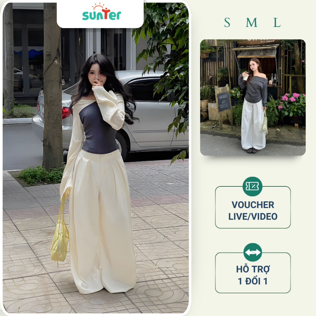 WONDER PANTS กางเกงขากว้างสําหรับผู้หญิงอินเทรนด์สํานักงานแฟชั่น QDD | ซันเตอร์