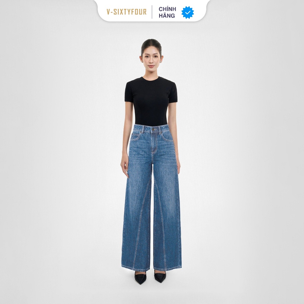 กางเกงยีนส์ยาวผู้หญิง LIGHT BLUE WIDE LEG - กางเกงยีนส์ยาวผู้หญิงสีน้ําเงินอ่อน - 124WD2085F2930