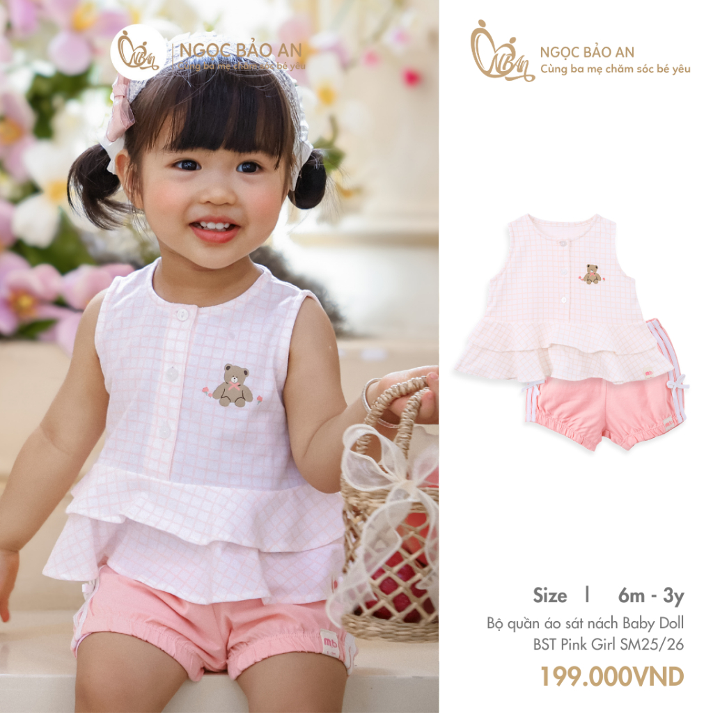 M&B (6Y-3Y) ชุดบอดี้สูท Cute Babydoll ทําจากผ้าฝ้ายแฟชั่นเนื้อนุ่มสําหรับเด็กผู้หญิง 7kg4 - 15kg Pin