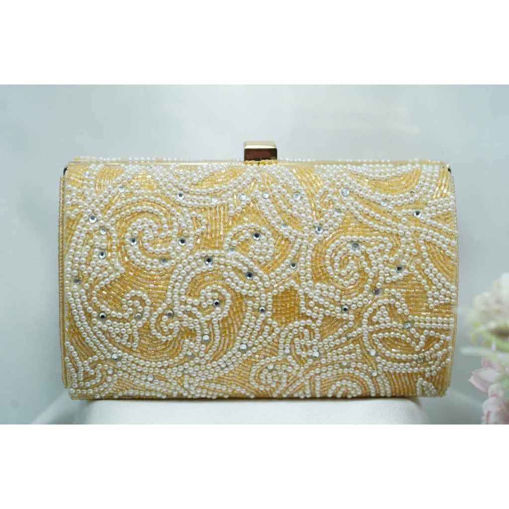 [ cangicungco ] Gold Tone Pearl Beaded Party Bag – มือสอง – V40