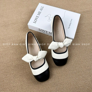 [ Chân mỏng lùi 1sz ]Giày Mary Jane nơ tết chất liệu da mềm đế dẻo
