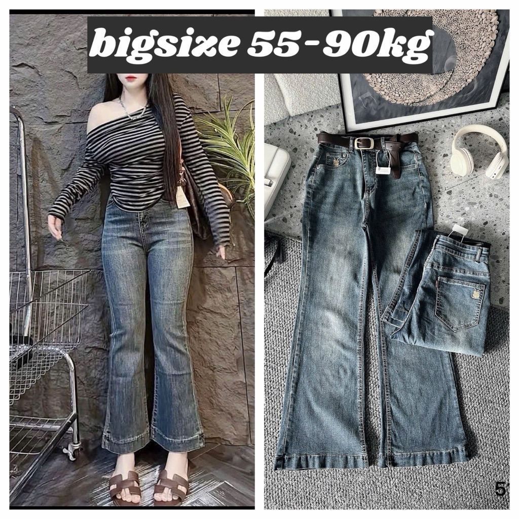 ️NEW DEAL BIGSIZE 55-90KG ️Bigsize Stretch Flared Jeans ยาว 97cm, Bigsize SAN JEANS BIGSIZE Womens L