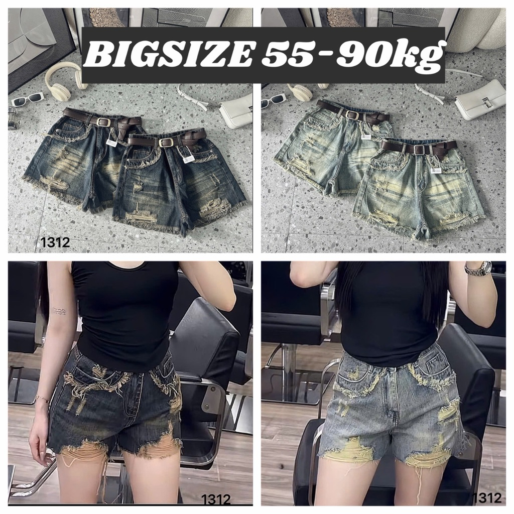 ️NEW DEAL BIGSIZE ️Bigsize Jeans Shorts Ripped Pockets 55-90kg, Womens Bigsize SAN JEANS BIGSIZE กาง