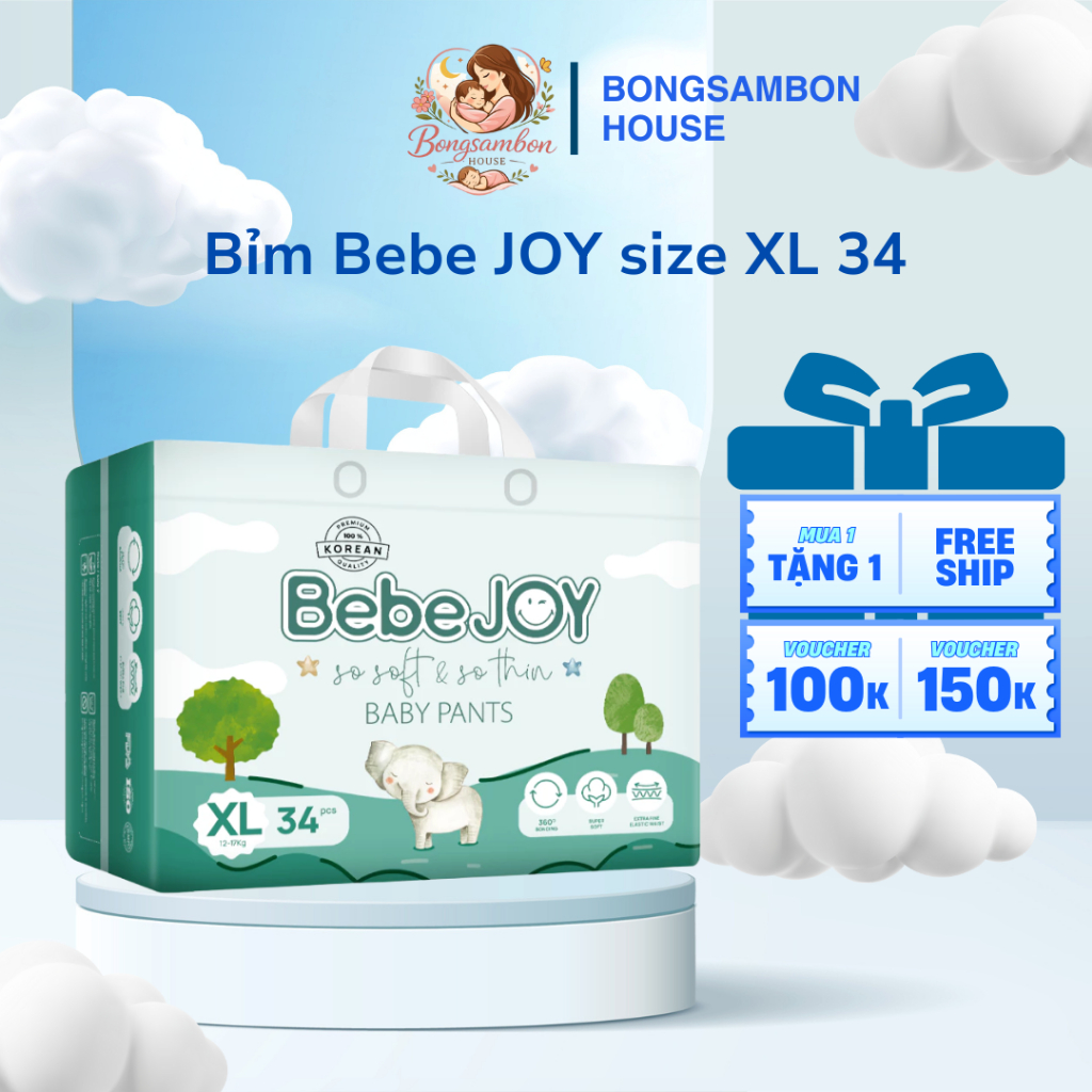 BebeJOY - ผ้าอ้อม - ไซส์ XL - 12-17kg - 34 ชิ้น - BONGSAMBON HOUSE