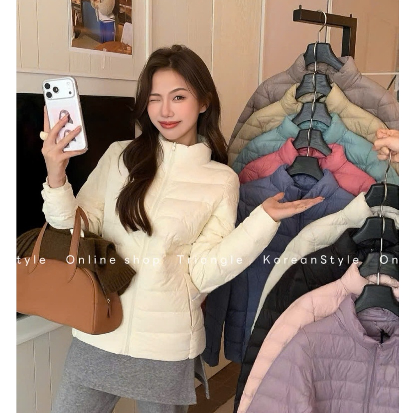 TRIANGLE - Boo Puffer Jacket - เสื้อชูชีพคอเต่าบางเกาหลี สไตล์สวมใส่ง่าย ปานกลางสําหรับฤดูใบไม้ร่วงแ