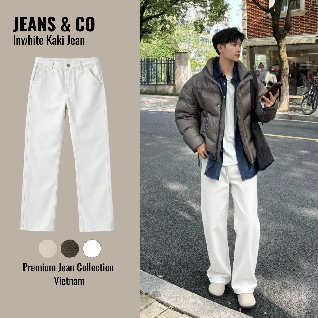 INWHITE KAKI JEANS กางเกงยีนส์ผู้ชาย - JEANS & CO - WHITE STRAIGHT KAKI PANTS