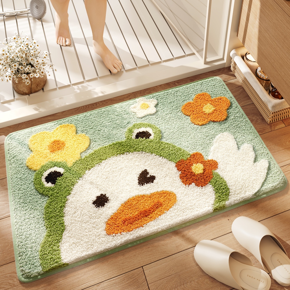 พรมเช็ดเท้าห้องน้ําและห้องน้ํากันลื่นระดับพรีเมียม - ธีมเป็ดและดอกไม้ TCCC31