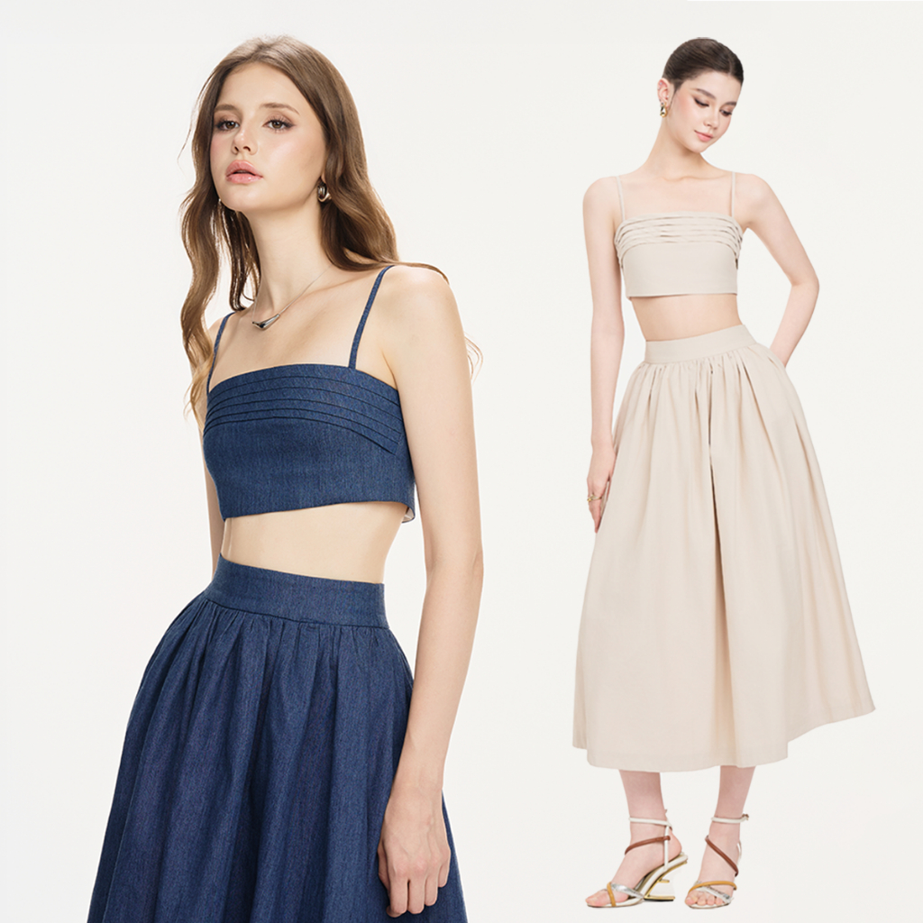 RECHIC กระโปรงบานมิดิ Evan หรูหราและมีสไตล์