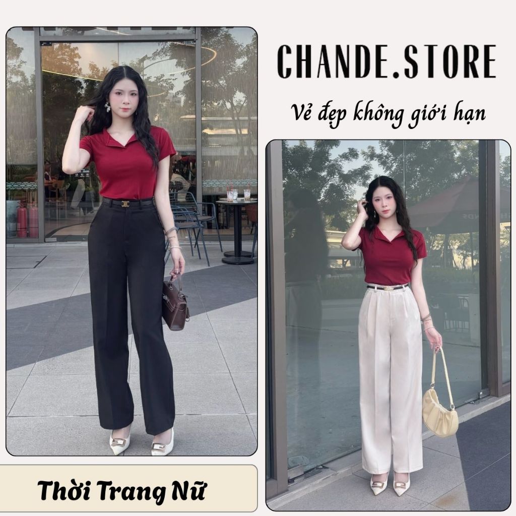 กางเกงสํานักงานขากว้างผู้หญิงเอวตรงและทรงแบน FB02 CHAND STORE