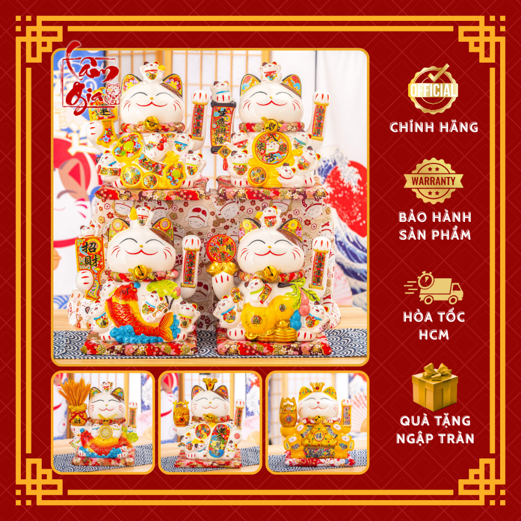 [GENUINE] God of Fortune Cat Waving Hand Japanese Lam Gia Maneki-Neko Ceramics LJ - Lucky Feng Shui
