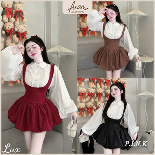 Set Yếm Ngắn Phối Áo Sơ Mi Tay Bồng Style Hàn Quốc, Váy Tiểu Thư Lolita Vintage - Ananclothing