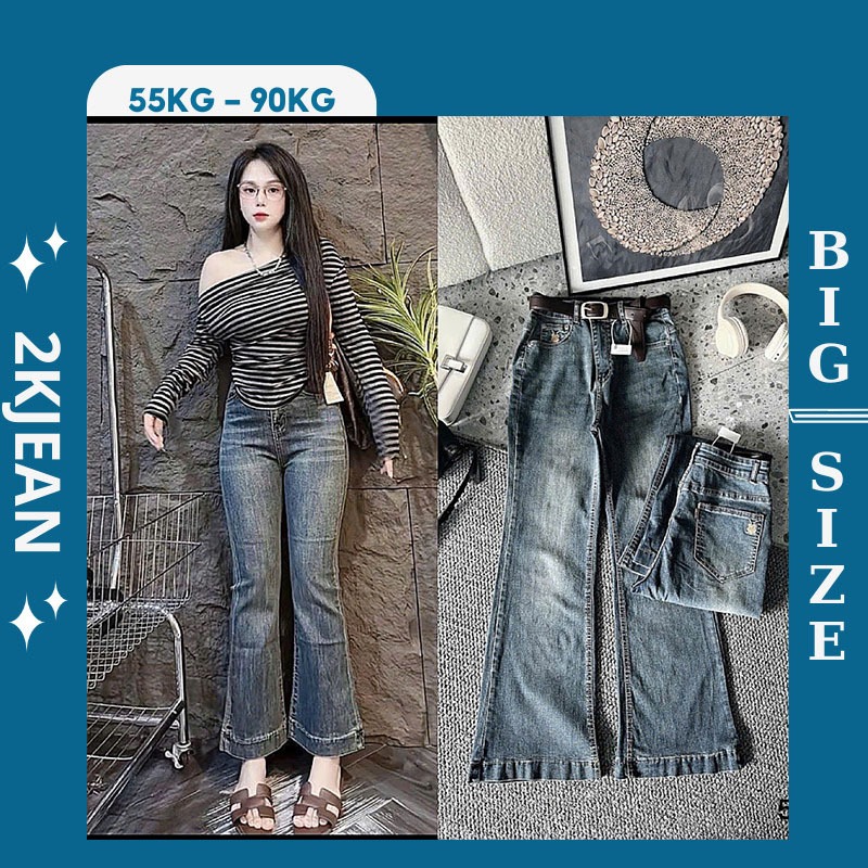 กางเกงยีนส์ขาบานธรรมดาเอวสูงผู้หญิง ปักกระต่าย แบบยืด Bigsize 55kg-90kg แฟชั่น 2KJean QC511