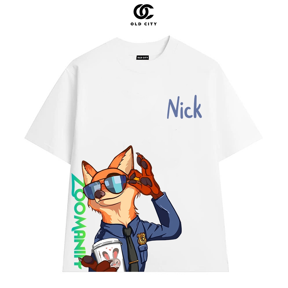 Old City Studio - เสื้อยืดพิมพ์ลาย Zootopia เทรนด์มาแรง Nick character oversize สําหรับผู้ชายและผู้ห