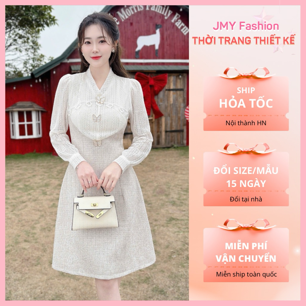 (FIRE) V633, RC698 ชุดราตรีครีมทรงเอแขนยาว [TH HA LE]