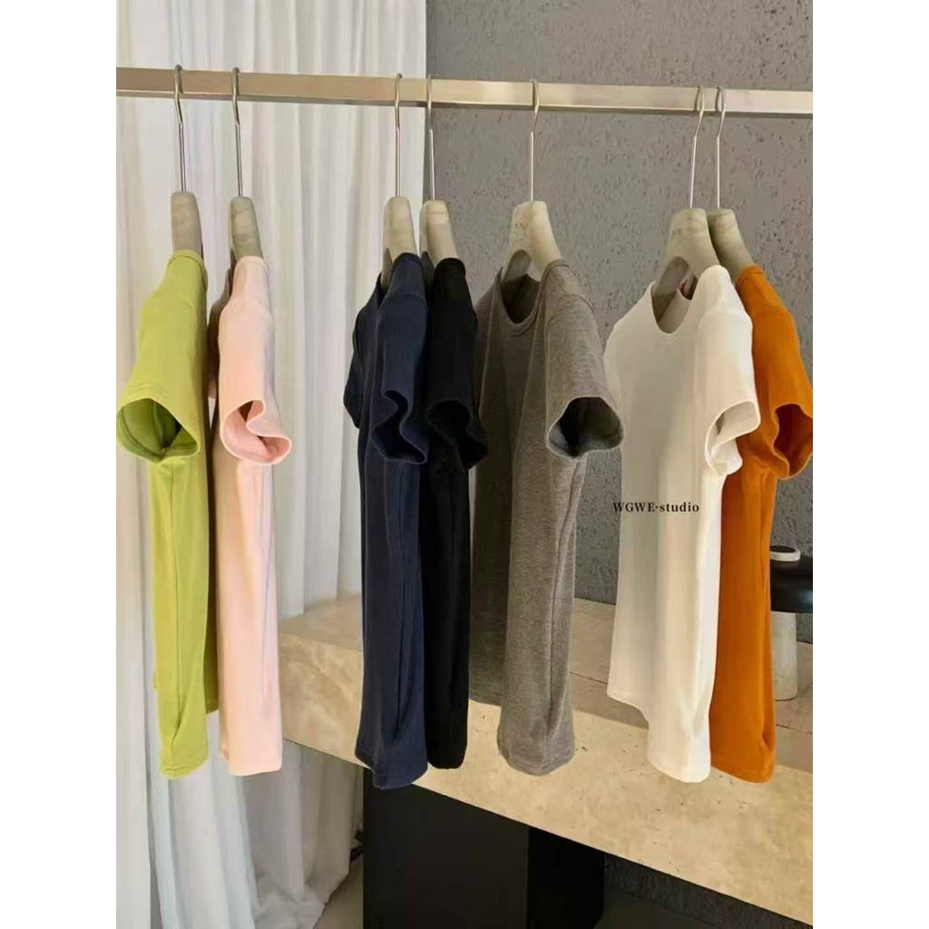 Sunnsunshop เสื้อยืดแขนสั้นมีแผ่นรองหน้าอก W8558