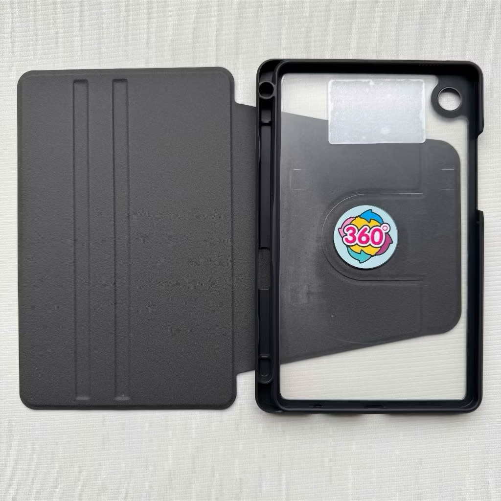 เคสหนังหมุนได้ 360 องศาสําหรับ Samsung Tab A9,Tab A9 plus,Tab A11,Tab A11 plus พร้อมถาดปากกาสีดํา