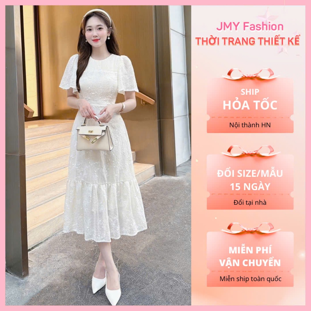 (FIRE) V602, RC660 เดรสครีมหางปลาลายดอกผู้หญิง [TH HA LE]