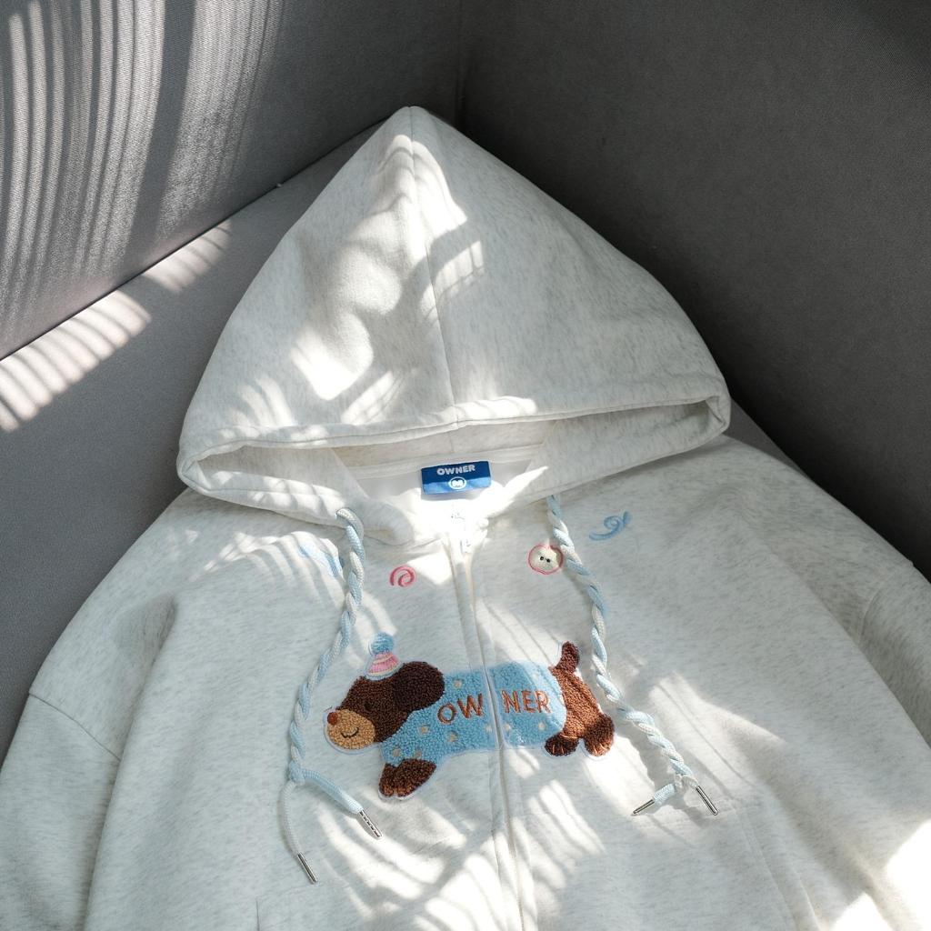 LONGDOG OWNER Form Boxy เสื้อแจ็คเก็ตผ้าฟลีซสองด้าน - OWNER Hoodie Zip