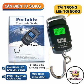 Cân Điện Tử Cầm Tay 50kg Dùng Pin AA Màn Hình LCD Rõ Nét, Cân Xách Tay Móc Treo Inox Chắc Chắn