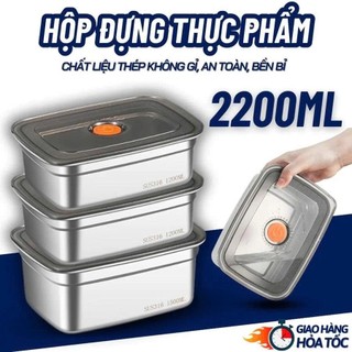 (HN)Bộ Combo 3/5 Hộp Inox 1200ML, 1500ML ,2200ML Loại 1 Nắp Hút Chân Không, Khay Đựng Thực Phẩm Ngăn Mùi Tủ Lạnh
