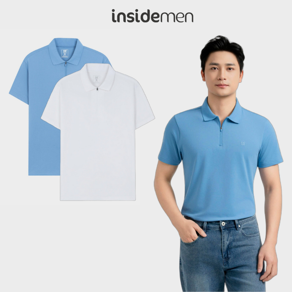 Insidemen เสื้อโปโลผู้ชายผ้าฝ้ายระบายอากาศทอคอปก Regular Fit IPS095EDP01